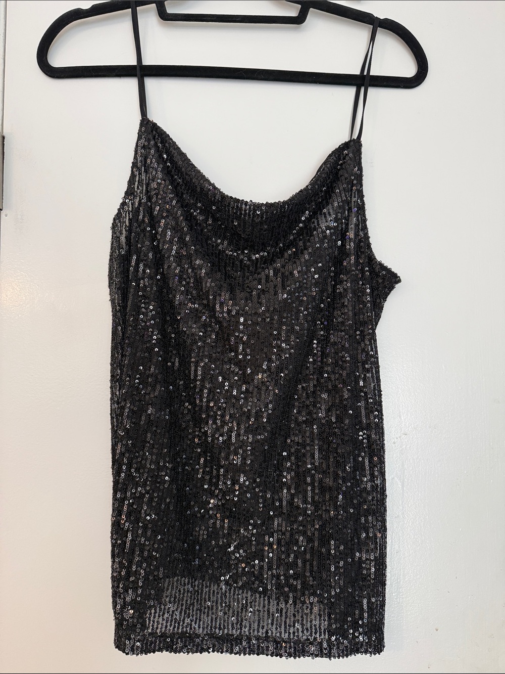 Ann Taylor Factory Black Sequin Cowl Neck Tank
